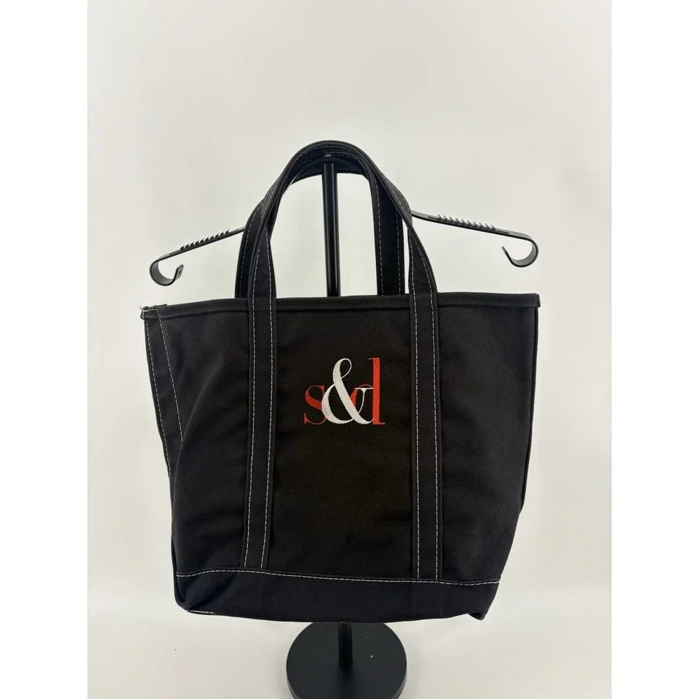 Vintage LL Bean Boat & Tote Bag Large‎ Black Monogram Short Straps USA Made GUC